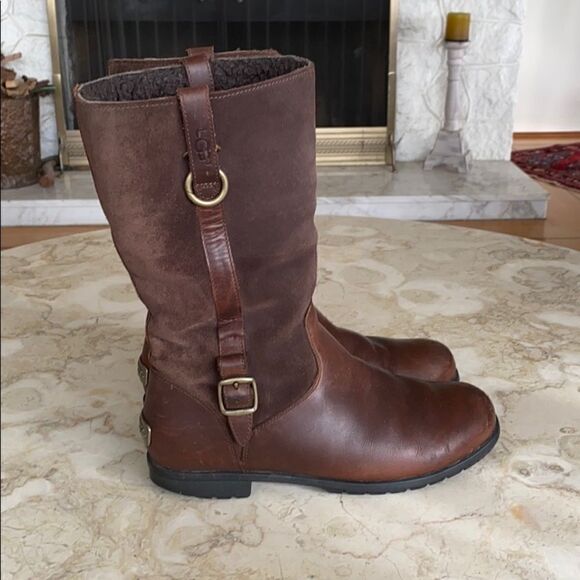 UGG Shoes - UGG Australia Boots Winter Bellevue Brown Leather